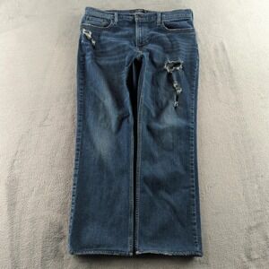 Hollister Epic Flex Boot Jeans Mens 36x28* Blue Distressed Bootcut Stretch Denim